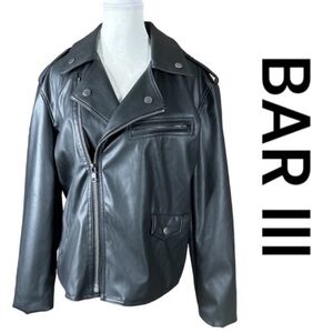 BAR Ill Black Vegan Leather Moto Jacket, Zippers Work, Size MP.